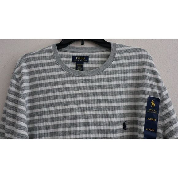 Polo Ralph Lauren Men's Sz XL Gray/White Striped Waffle Knit L/S Sleep Shirt - Picture 5 of 8